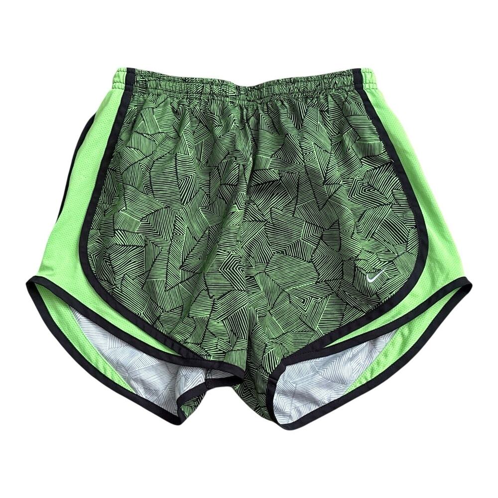 Nike Dri-Fit Running Shorts Womens Small Green Black Geometric 3" Lined Athletic